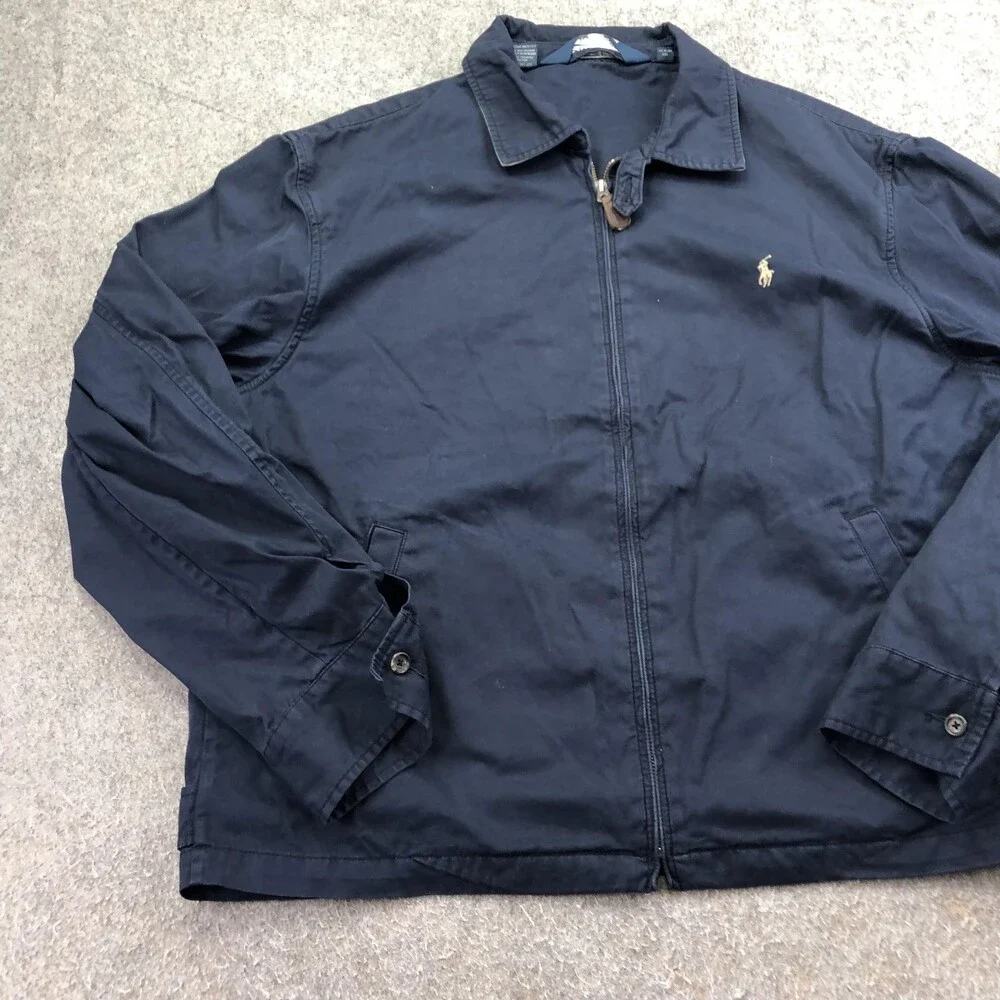 Polo Ralph Lauren Jacket Mens XL Blue Canvas Full Zip Windbreaker Bi-Swing
